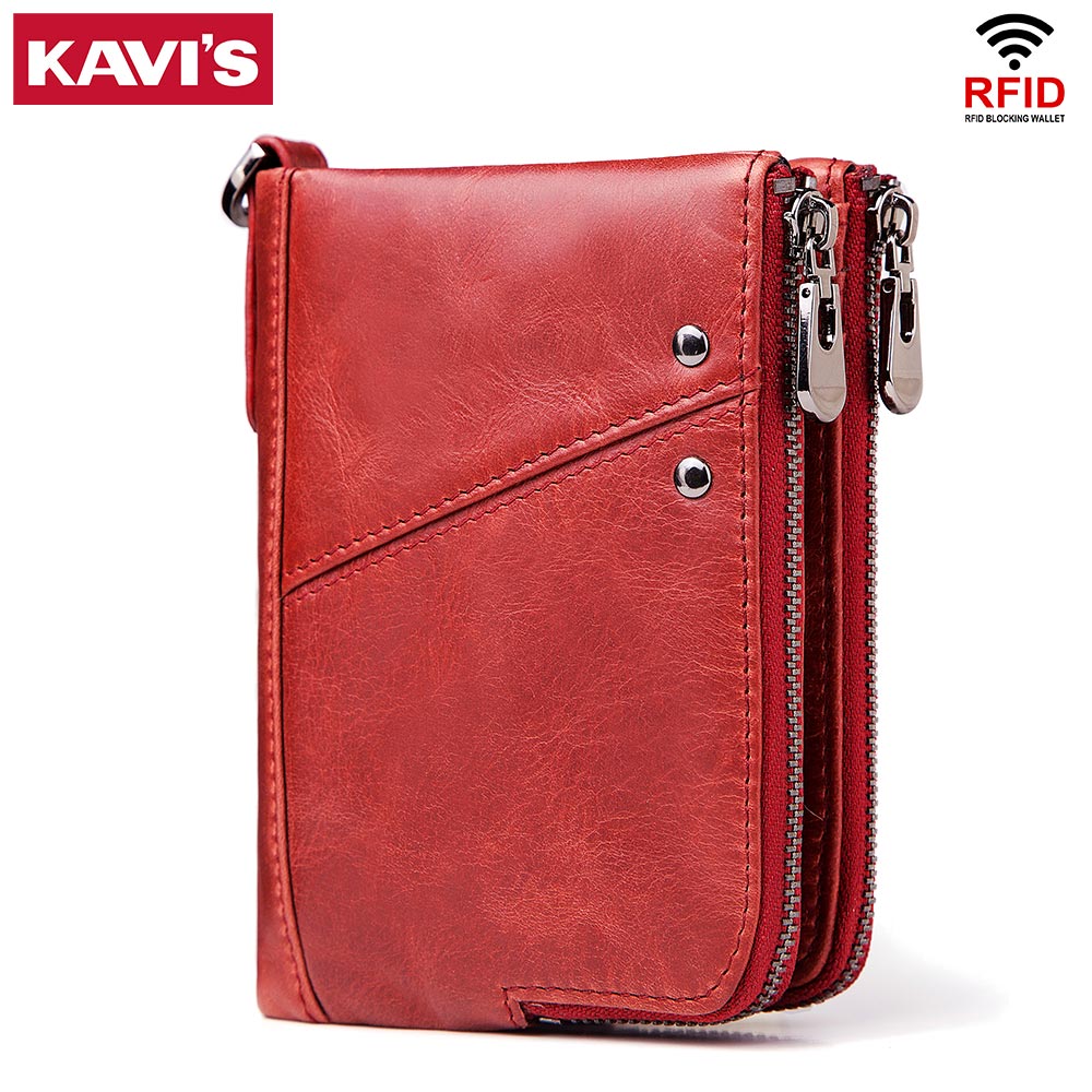Women'S Bags At M&S - KAVIS ของแท้หนังผู้หญิงกระเป๋าสตางค์หญิงสีแดง Rfid เหรียญกระเป๋าสตางค์ขนาดเล็ก Portemonnee PORTFOLIO