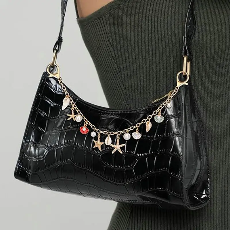 Women Bags Golden - จี้ห้อยกระเป๋าสำหรับกระเป๋าถือ พวงกุญแจสีทอง จี้รูปเปลือกหอย จี้กุญแจ อุปกรณ์ตกแต่งกระเป๋าสำหรับผู้หญิง ทำเครื่องประดับ
