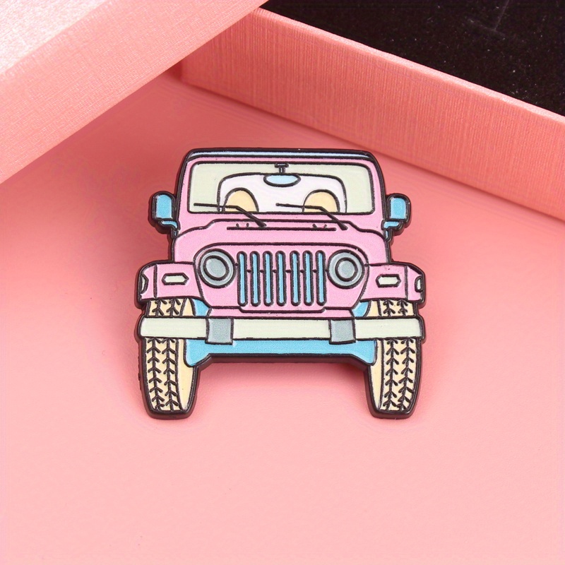 Women'S Jeep Bags - เข็มกลัดเคลือบการ์ตูนรถจี๊ปสีชมพูน่ารัก - ยานพาหนะขี้เล่นพร้อมอุปกรณ์เสริมดวงตานุษยวิทยาสําหรับกระเป๋าและอุปกรณ์กลางแจ้ง