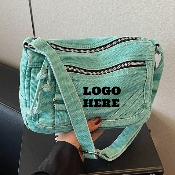 Women Bags Logo - กระเป๋าสะพายข้างผู้หญิงผ้าเดนิมอเนกประสงค์แฟชั่นโลโก้สั่งทำพิเศษ ความจุขนาดใหญ่ เหมาะสำหรับการเดินทาง ลำลอง สไตล์เรโทร คุณภาพสูง