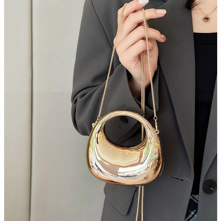 Women Bags Golden - กระเป๋าถือและกระเป๋าสะพายไหล่ขนาดเล็กสีทองสุดหรู ดีไซน์เก๋ไก๋ รูปทรงแปลกใหม่ เหมาะสำหรับงานปาร์ตี้ งานแต่งงาน กระเป๋าคลัทช์อะคริลิกเงางาม