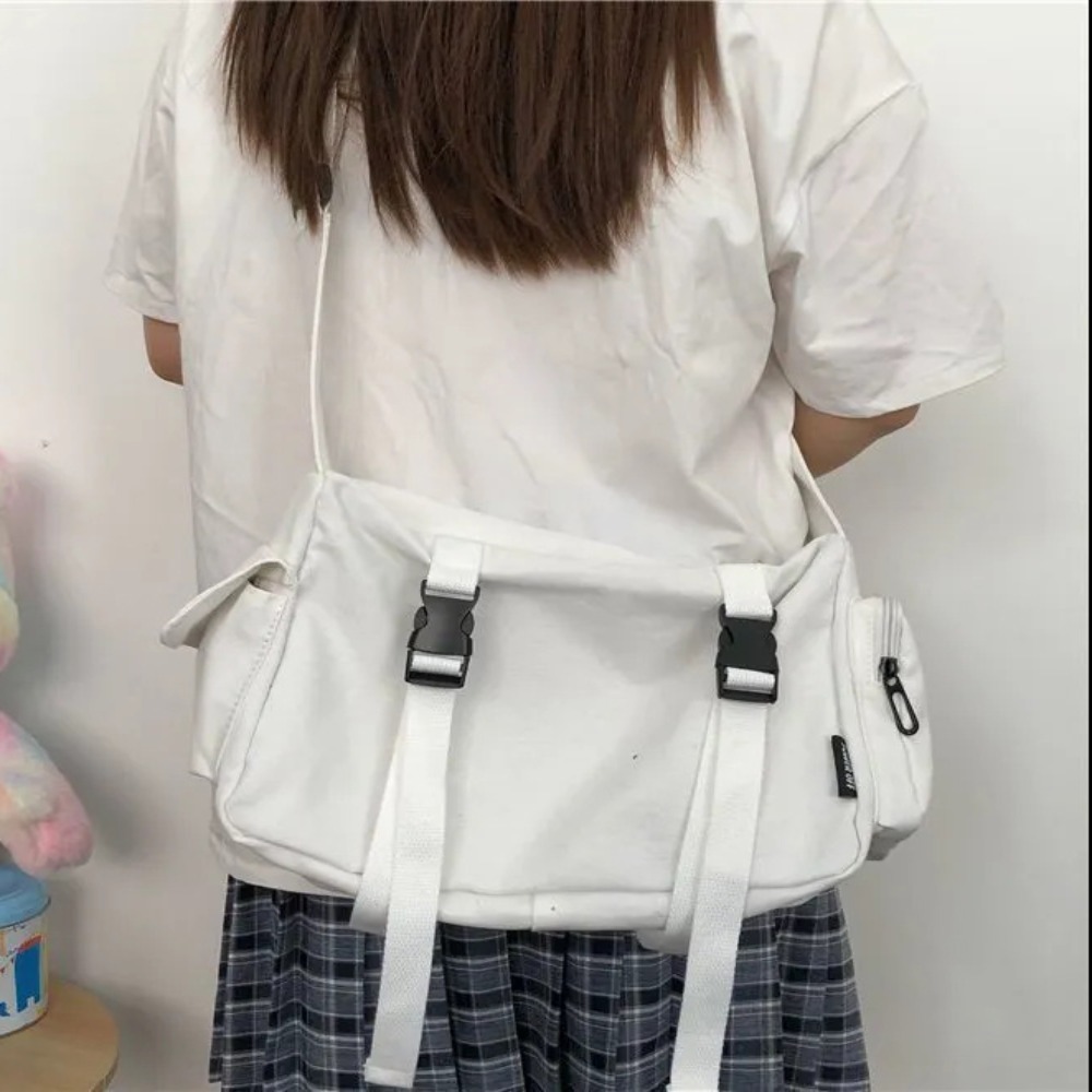 Women'S Japanese Bags - กระเป๋าผ้าใบสีดำดีไซน์ผู้หญิงกระเป๋าสะพายข้างจุของได้เยอะกระเป๋าคาดลำตัวย้อนยุคสีดำสำหรับทุกเพศสไตล์ญี่ปุ่น