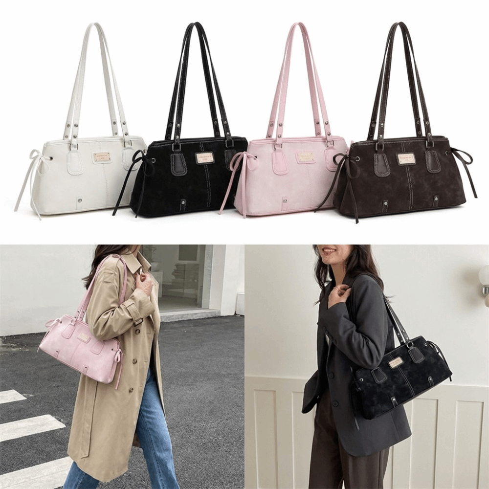 Top Handle Structured - กระเป๋าโท้ทหนังเทียมสไตล์มินิมอล ซิปปิดด้านบน ทรงแข็งแรง สายสะพายคู่ เย็บตะเข็บตัดสี ใช้ได้ในมหาวิทยาลัย