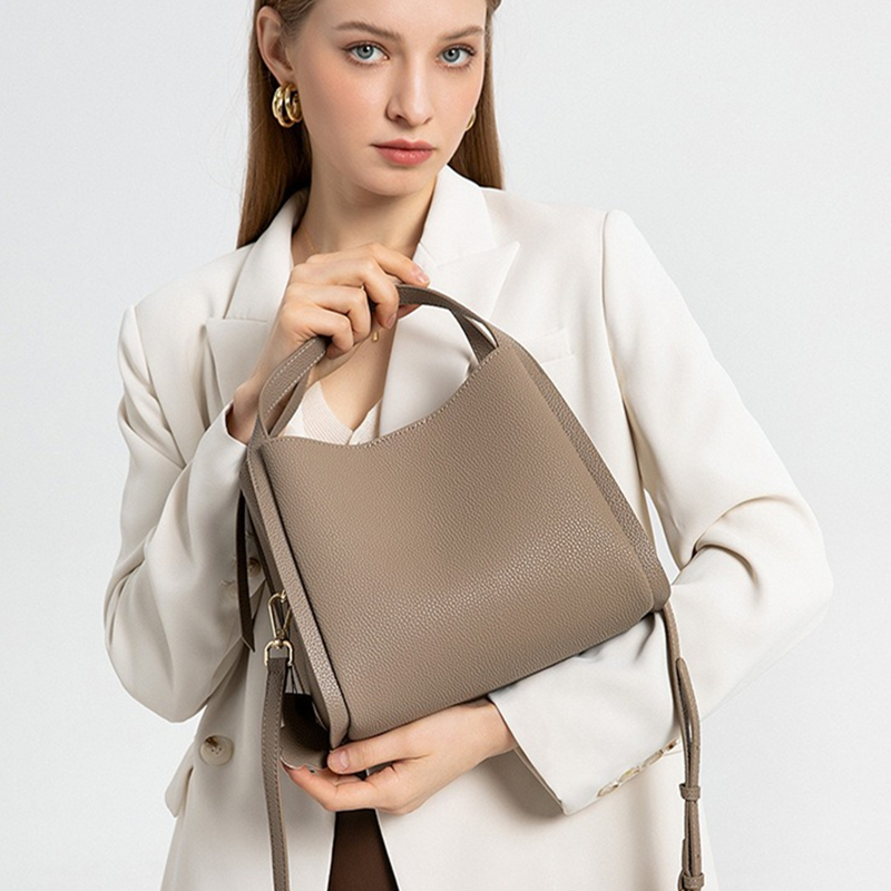 Top Handle Structured - กระเป๋าหนังแท้ลายก้อนกรวด BURMINSA สำหรับผู้หญิง ดีไซน์หรูหรา พร้อมหูหิ้ว สะพายไหล่