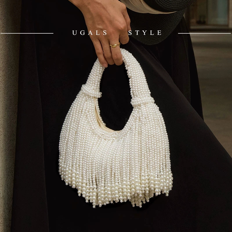 Women'S Vegan Bags - กระเป๋าคลัทช์ดีไซน์หรูหราประดับมุกพร้อมพู่ห้อยยาวสำหรับออกงานกลางคืน