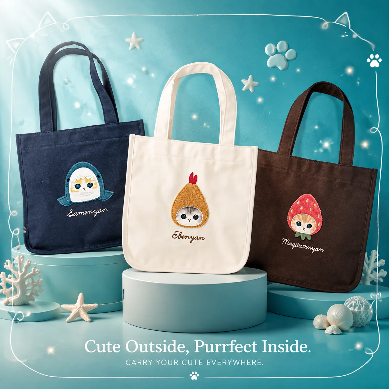Women'S Japanese Bags - กระเป๋าผ้าแคนวาสสะพายไหล่ลายการ์ตูนแมวฉลามน่ารักสไตล์ญี่ปุ่น Mofusand รุ่นใหม่ ทำมือ สำหรับผู้หญิงและเด็กผู้หญิง