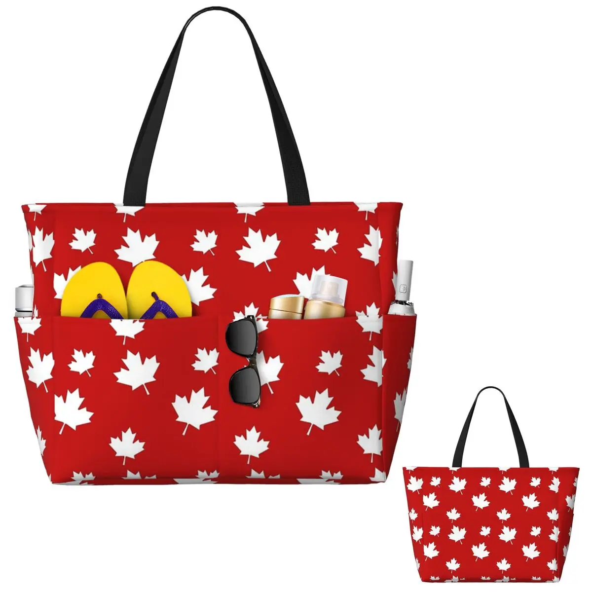 Women Bags Canada - ลายธงใบเมเปิ้ลของแคนาดา สีแดง สีขาว ธงแคนาดา กระเป๋าชายหาด กระเป๋าสะพายกีฬา